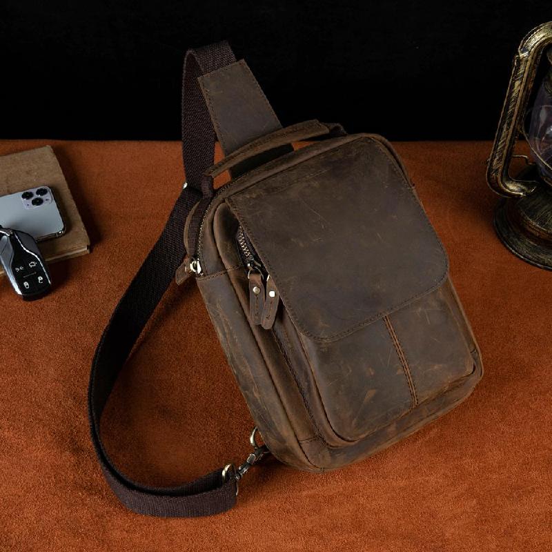 Мужская качественная кожаная повседневная модная треугольная сумка на ремне на груди 8 "Дорожная дизайнерская сумка для планшета на одно плечо Мужская сумка через плечо