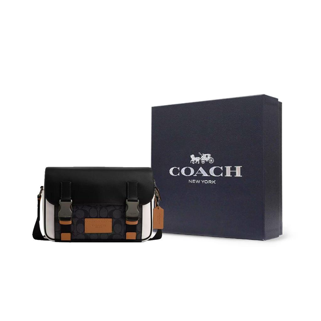Coach Track 26 Zipper And Quick Buckle Closure Coated Canvas And Smooth Calfskin Crossbody Bag Medium Women crossbody bag Black CR267-QBWQQ