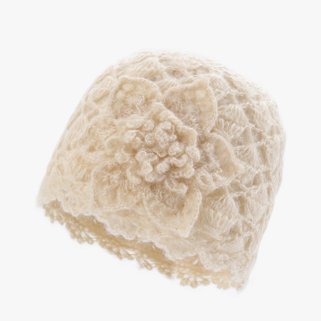 New women's autumn and winter knitted wool hat versatile, sweet and casual pure handmade thickened ear protector headgear