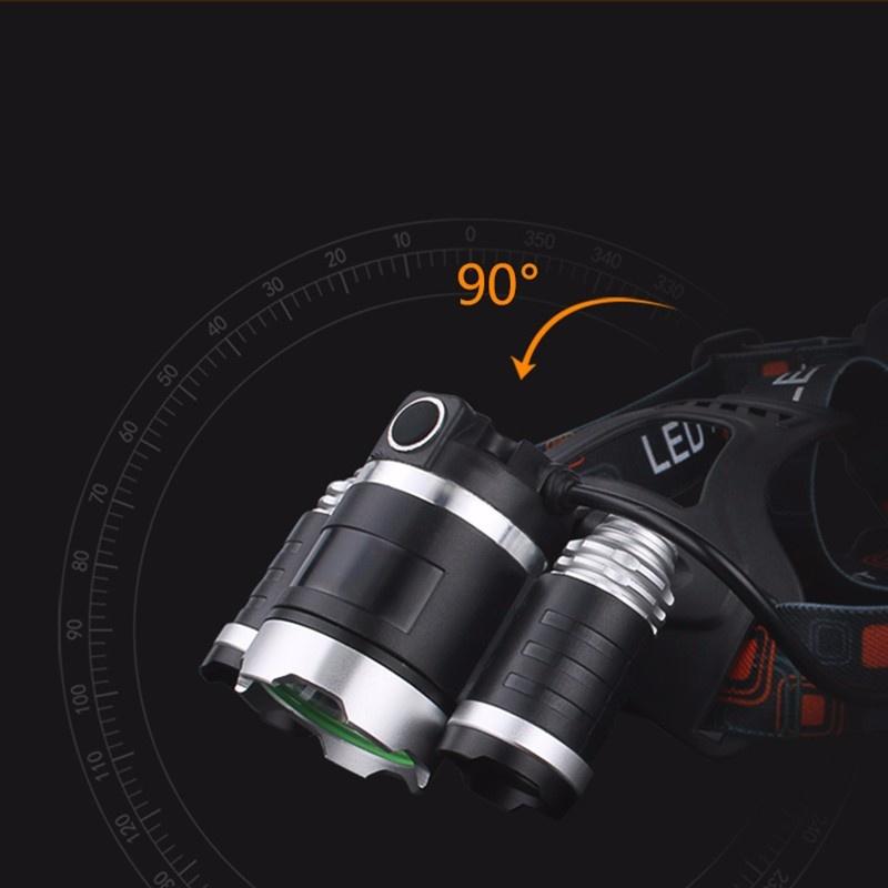 9000Lm светодиодный налобный фонарь T6+2T6 светодиодный налобный фонарь для кемпинга, рыбалки+аккумулятор 18650+автомобильное зарядное устройство+USB