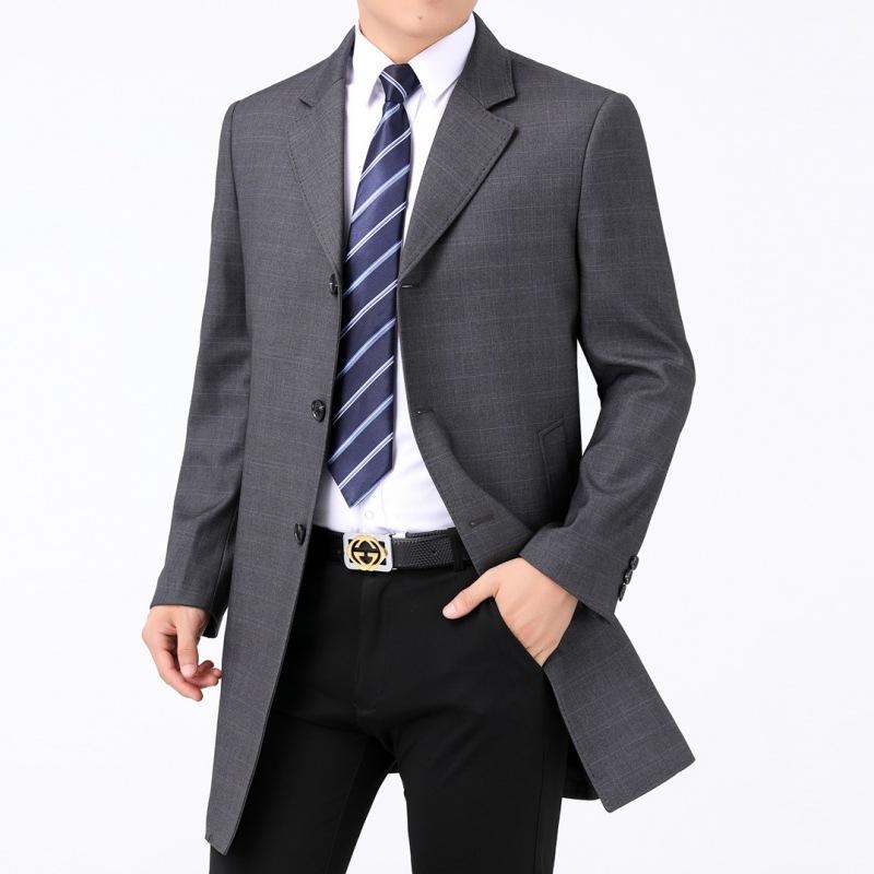 Весенне-осенняя ветровка средней длины для мужчин среднего возраста, воротник костюма среднего возраста, повседневное шерстяное пальто, отцовская куртка класса люкс