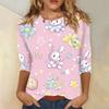 3/4 Sleeve Top Women's T-shirt Casual Easter Print Top T-shirt Crew-neck Jumper