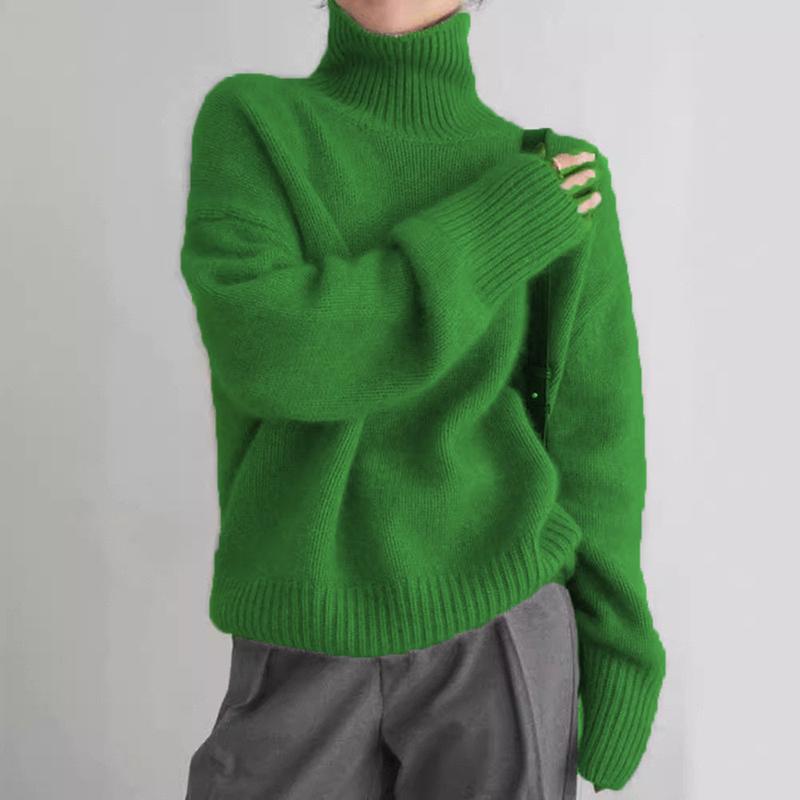 Женский осенне-зимний свитер с высоким воротником и длинными рукавами, базовая вещь гардероба, теплый, однотонный, удобный, свободного кроя, трикотажный топ