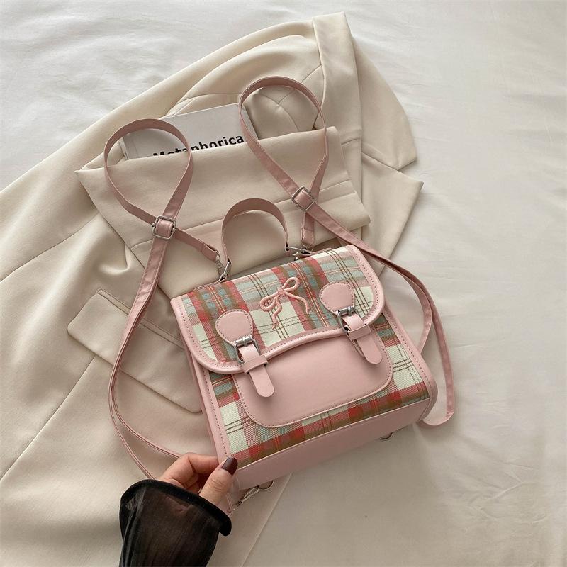 Повседневный универсальный клетчатый женский рюкзак 2025 новый рюкзак контрастного цвета мини портативный школьный рюкзак для путешествий