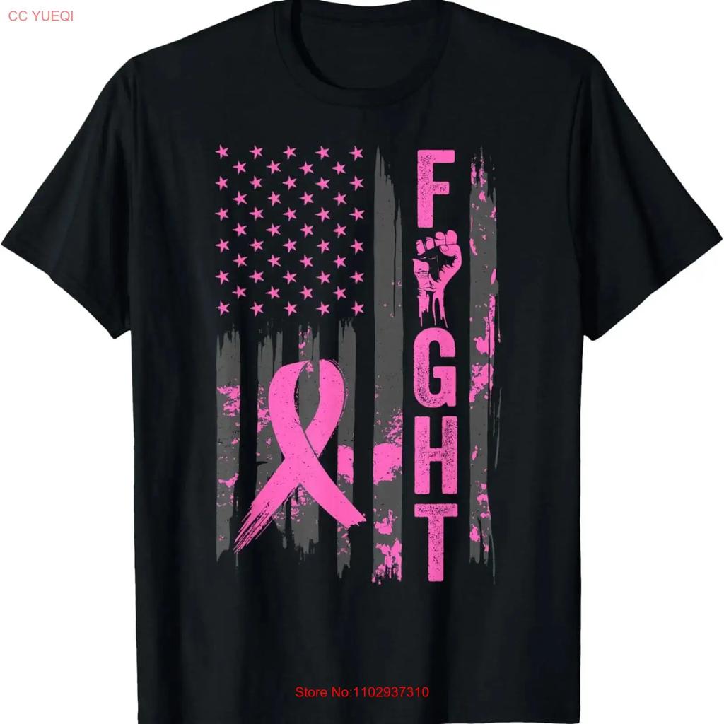 Fight Usa Flag Breast Cancer Awareness Pink Ribbon T Shirt Vintage Stretched Homme Casual Versatile Slightly