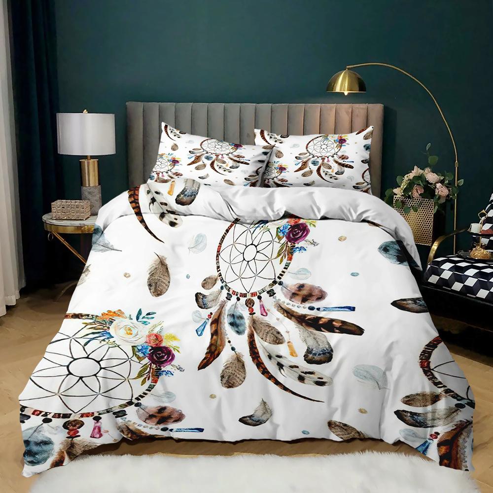 Пододеяльник «Ловец снов» для детей, комплект постельного белья из полиэстера с 3D-принтом, цветным рисунком перьев, в стиле бохо, размер «king-size»
