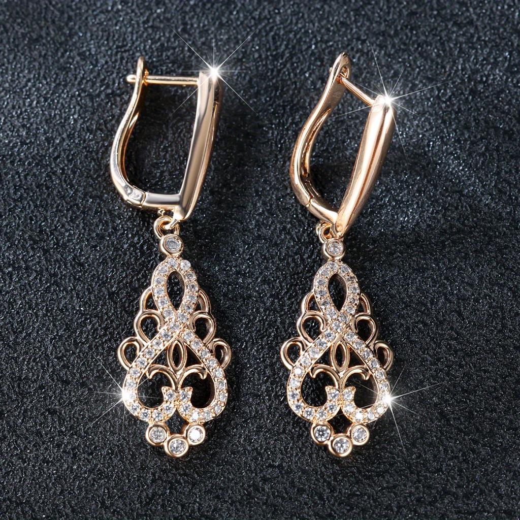 1 Pair Golden Color Long Dangle CZ Earrings Womens Love Infinity Earrings Fashion Wedding Party Jewelry
