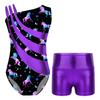 Детские гимнастические купальники без рукавов с асимметричными бретелями и шортами для девочек, спортивные танцевальные велосипедки