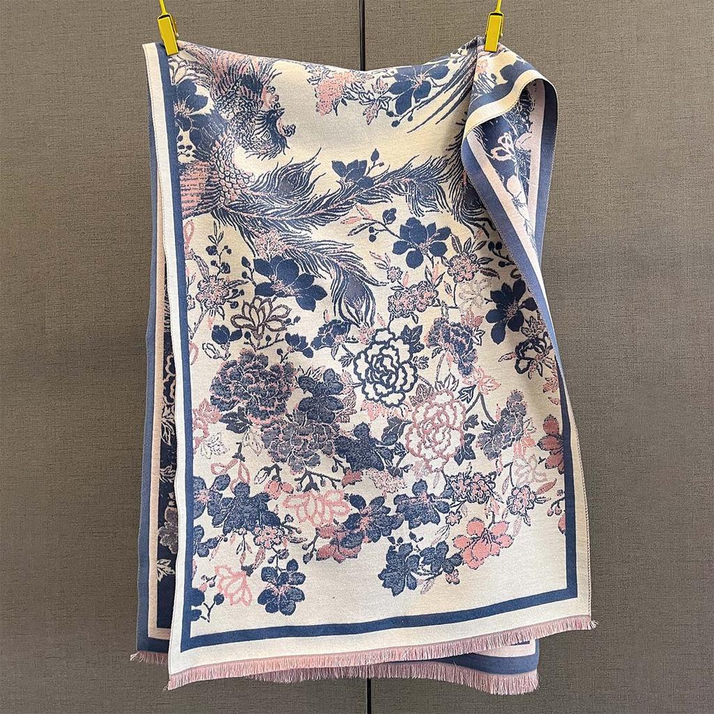 Autumn And Winter Phoenix Flower Jacquard Scarf Women'S Versatile Thickened Warm Scarf Shawl Dual-Purpose