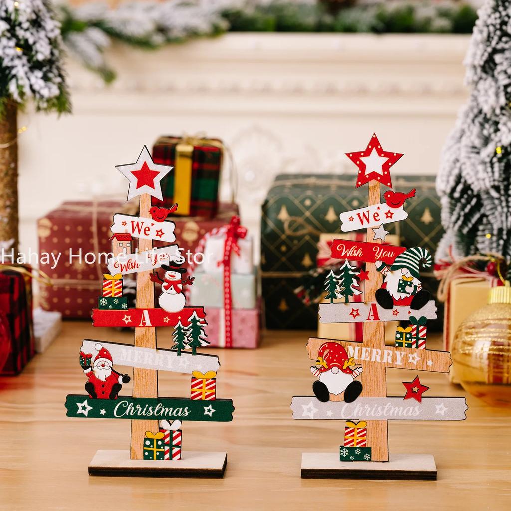 Настольная рождественская елка Санта-Клаус DIY украшения деревянные рождественские знаки табличка 2025 новогодние подарки для вечеринки рождественские украшения