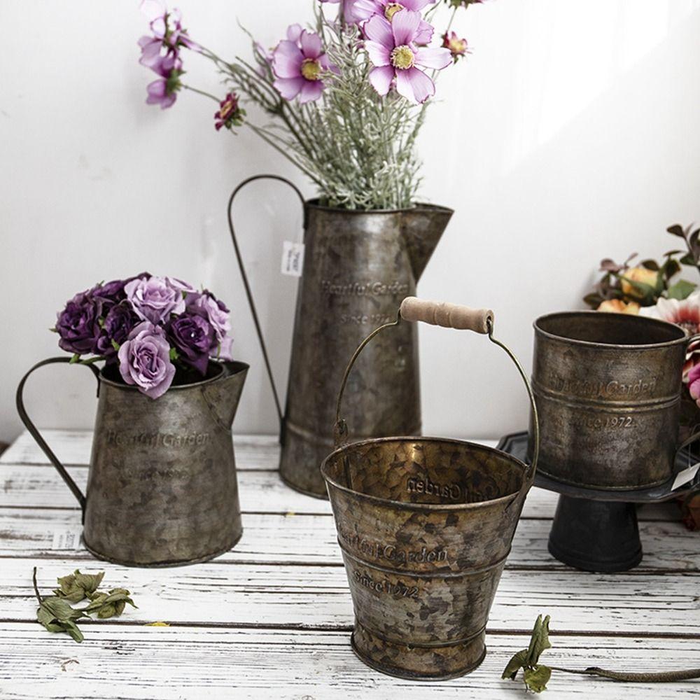 Декоративная витрина в литературном стиле с английской печатью, чашка, посуда для питья, железное ведро для цветов, ваза