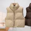 Зимний женский жилет, пальто, утолщенный, с застежкой-молнией, воротник-стойка, без рукавов, однотонный, с защитой от ветра и холода