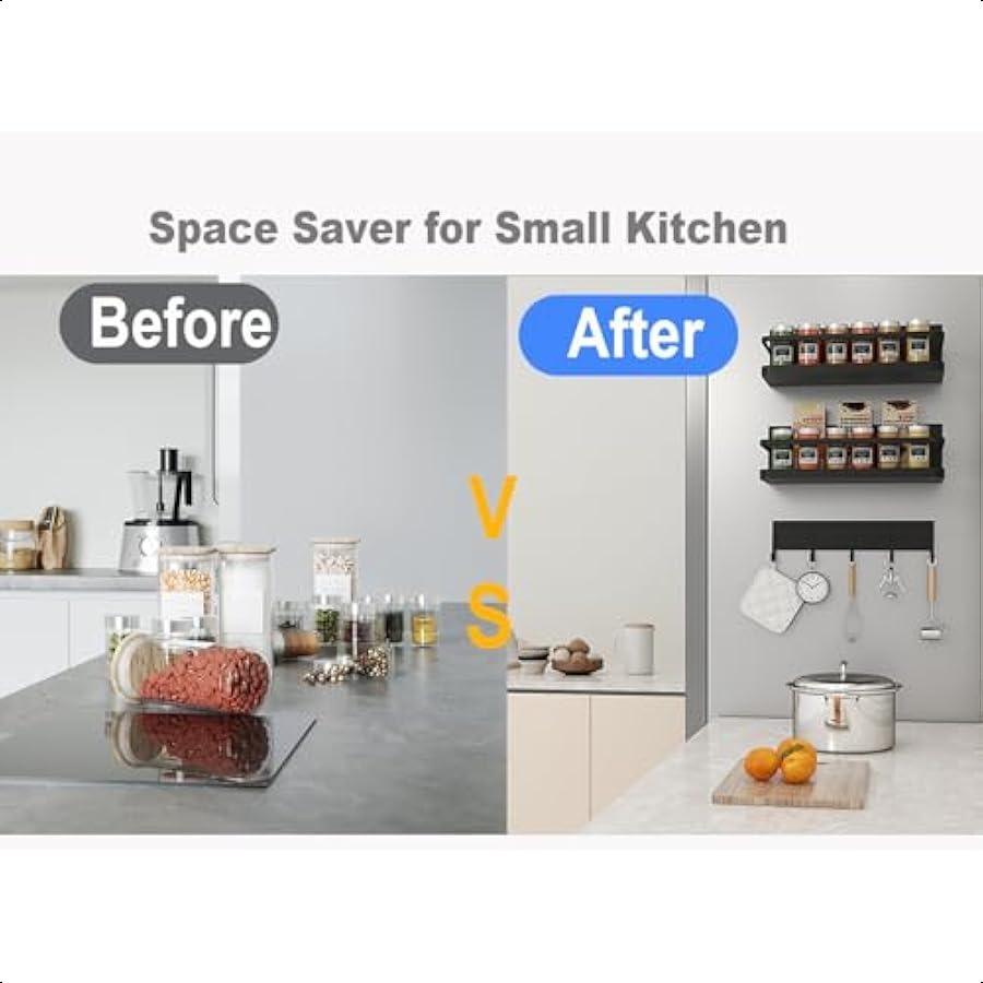 Магнитная полка для холодильника 3 шт. Магнитная полка для специй для холодильника 5 крючков Магнитные полки с большими контейнерами Подвесной органайзер для кладовки