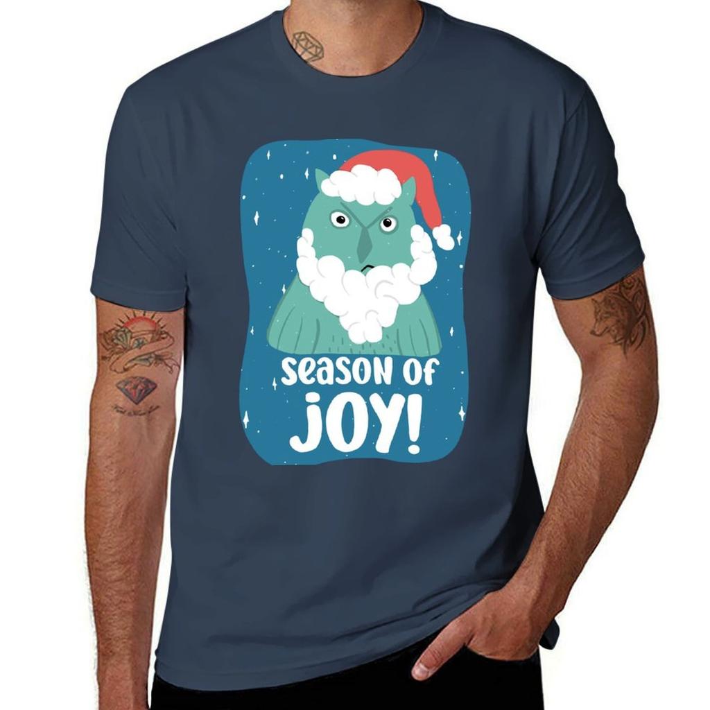 Season Of Joy (Grumpy Santa) Owls Greetings Collection Bgr Tshirt Big Size Short Sleeve Casual Top Tshirt