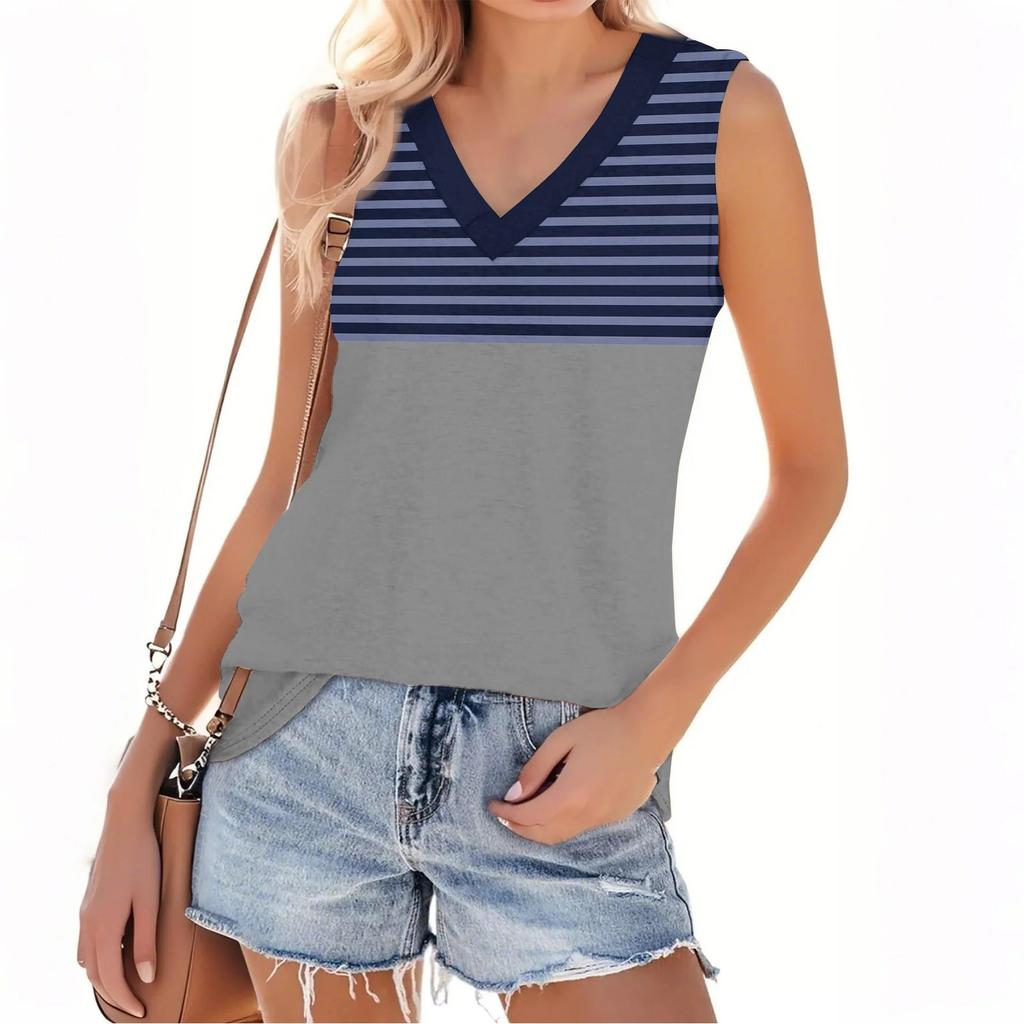Women's Fashion Casual Daily Versatile Striped Texture Slim Fit Summer Vest Top