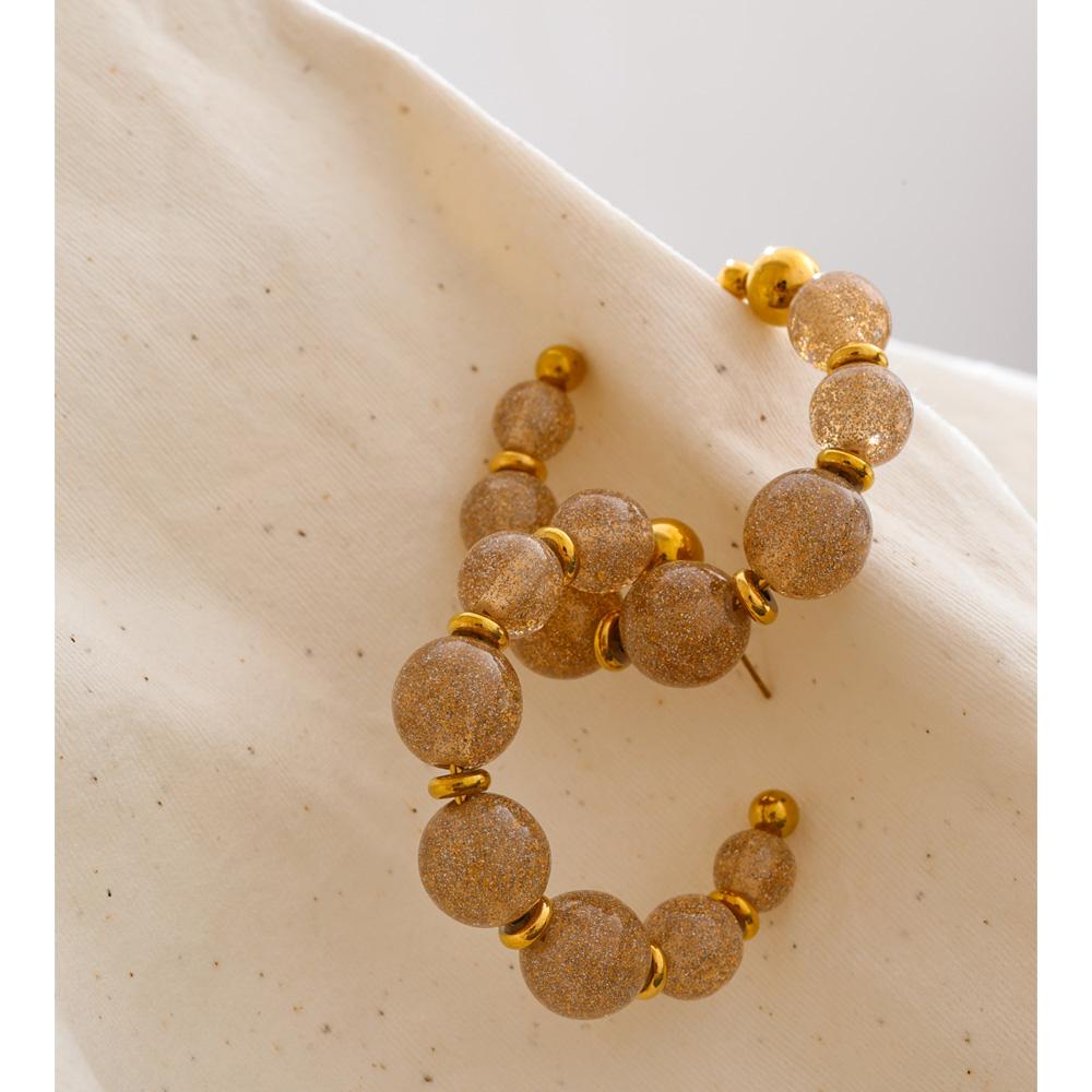 Eetit Resin Round Beads Chain C-Shape Huggie Earrings for Women Stainless Steel Handmade Fashion Trendy France Jewelry Wholesale