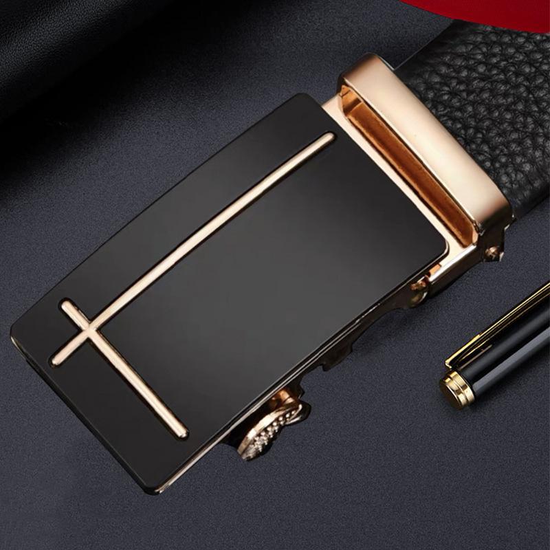 New Trendy Men's Belt Automatic Buckle Leather Trousers Belt Business Casual Young and Middle Aged Trousers Belt Men
