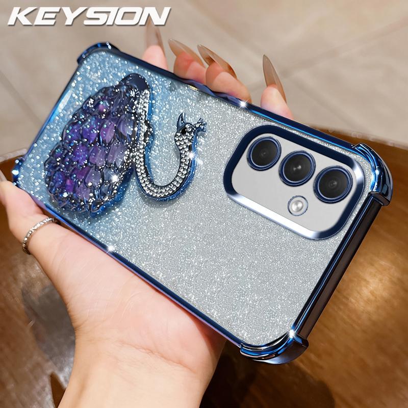 KEYSION Противоударный чехол из ТПУ с гальваническим покрытием для Samsung A55 5G A35 A25 A15, блестящая задняя крышка со стразами и подставкой в виде лебедя для Galaxy A05S