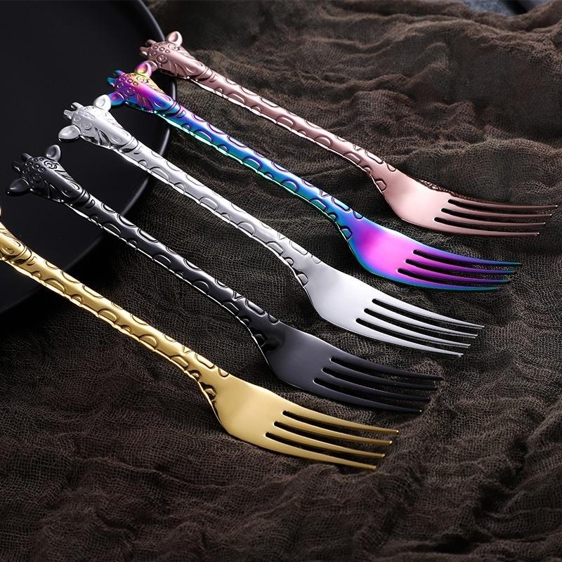 1piece 304 Stainless Steel Coffee Spoon Cartoon Giraffe Shaped Spoon Animal Cake Dessert Fork / Spoo
