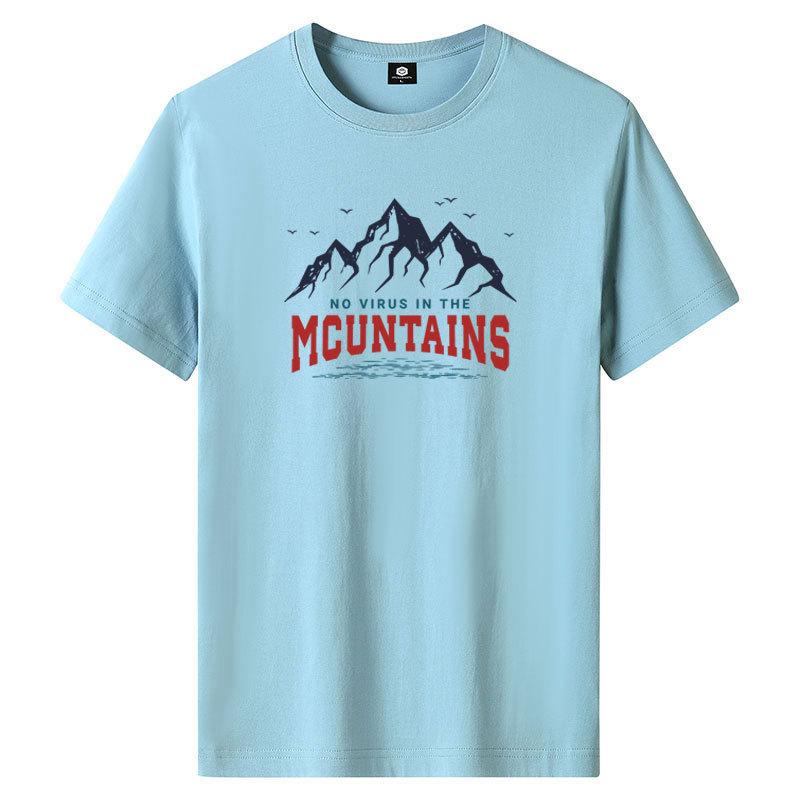Mountain M-6XL Pure Cotton Mens Short-sleeved T-shirt Round Neck Boy Casual Tee Shirt
