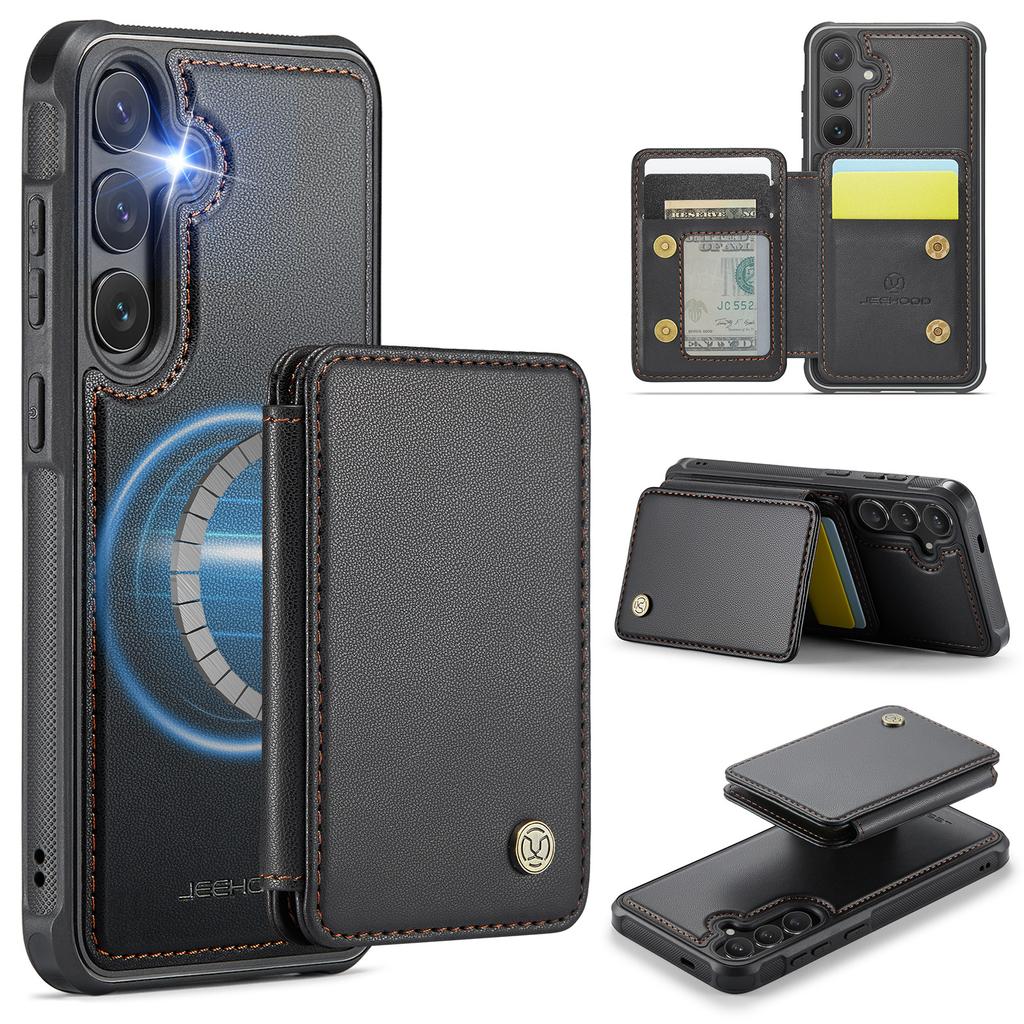 For Samsung Galaxy S25+ Case JEEHOOD J05 Leather Mobile Cover with Detachable Magnetic Card Bag