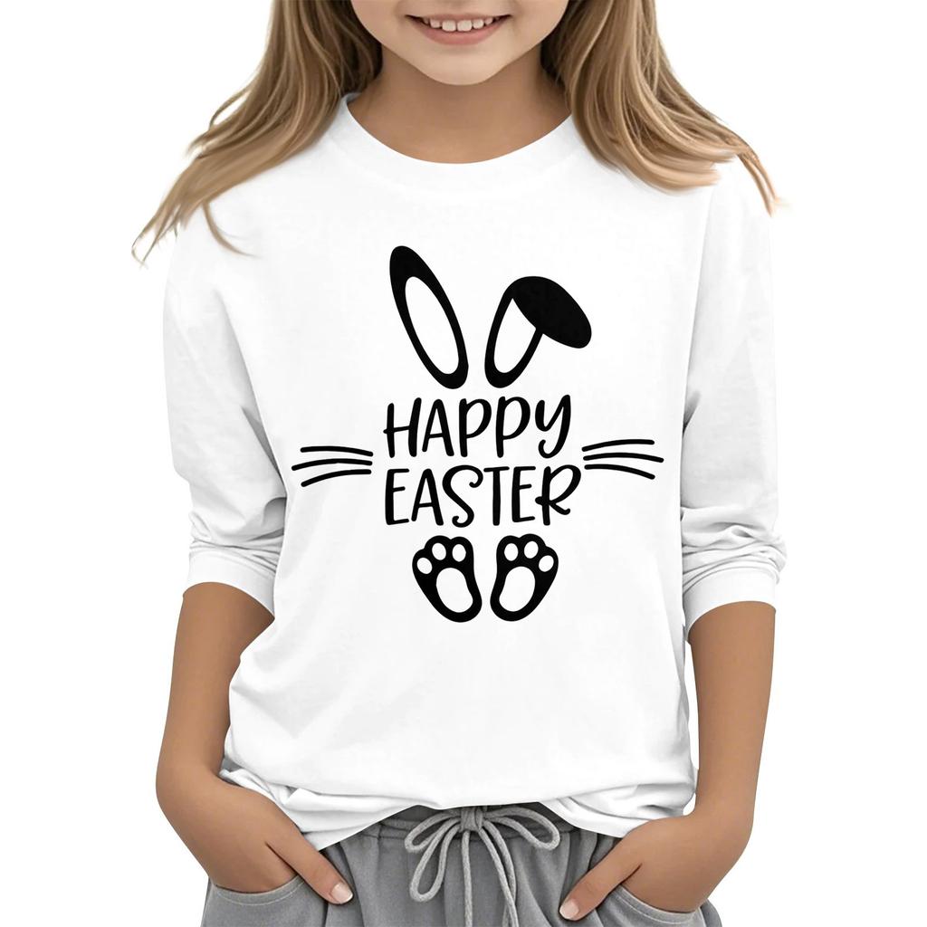 Повседневная футболка с круглым вырезом и пасхальным принтом, с рукавами 7 точек для детей