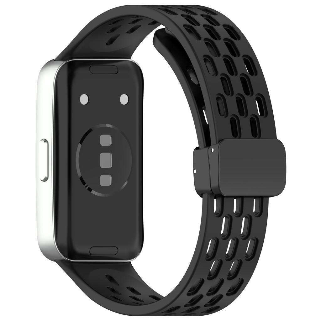 Silicone Watch Band for Huawei Band 10/10 NFC/9/9 NFC/8/8 NFC Holes Design Breathable Magnetic Buckle Strap