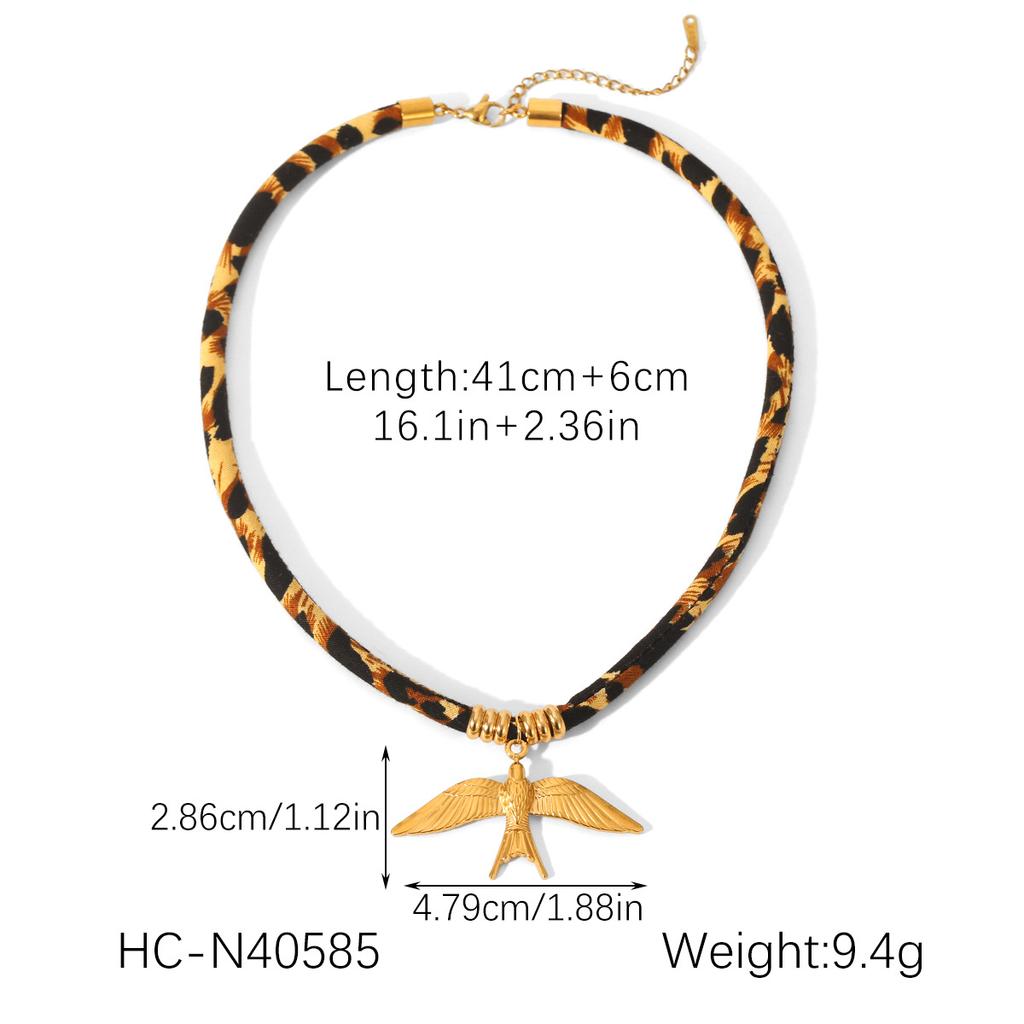 Retro leopard print woven rope necklace, niche high-end bracelet, fashionable versatile titanium steel earrings
