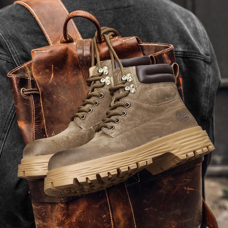 Мужские осенне-зимние ботинки хай-топ из натуральной кожи, плюшевые уличные рабочие ботинки желтого цвета в британском стиле