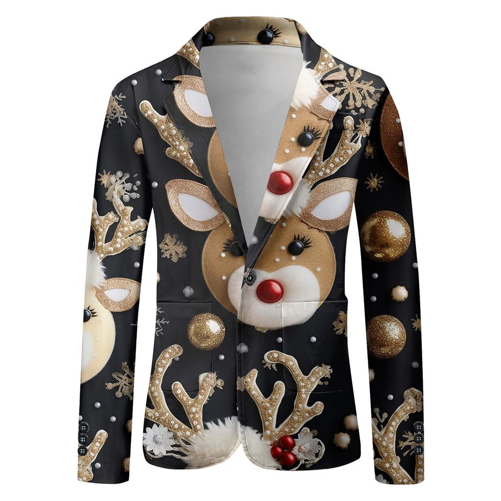 Unisex Winter Christmas Prints Suit Jackets Unisex Casual Fashion Button Jackets