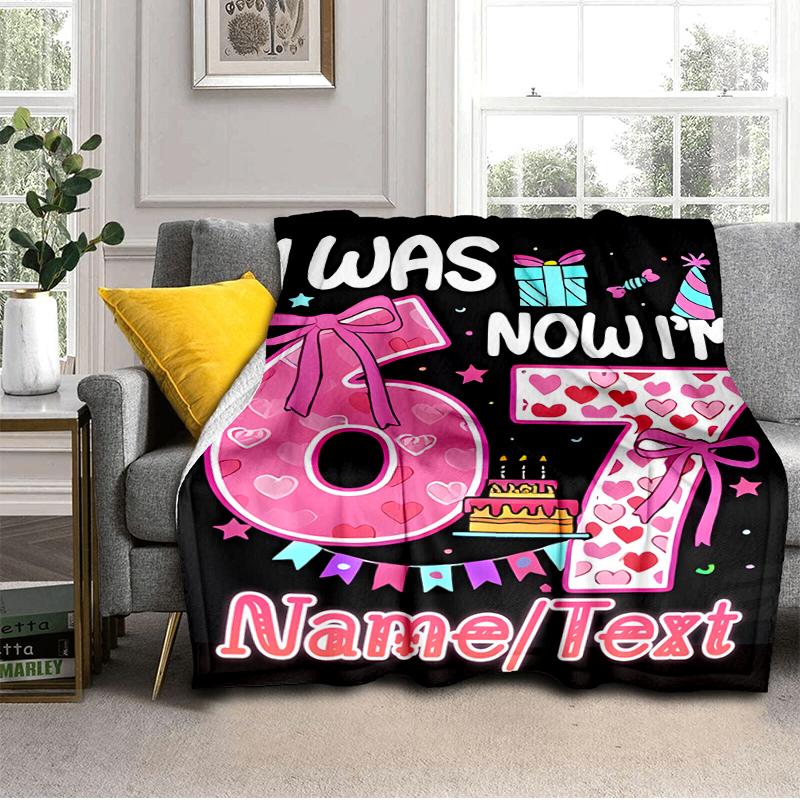 1PC Custom Name Happy 7th Birthday! flannel blanket versatile,all-season throw suitable for the living room,bedroom,camping,travel,and gift