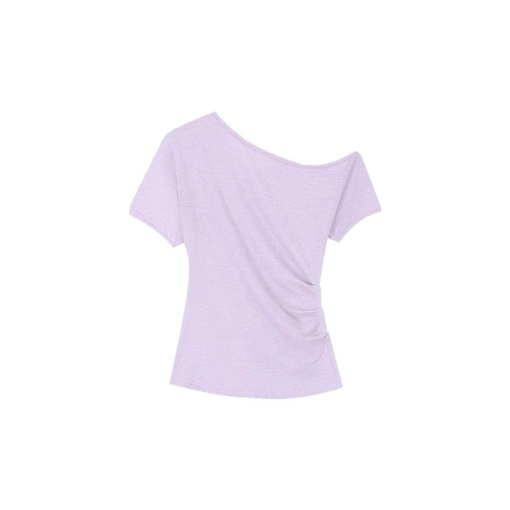 Корейская нишевая желтая облегающая футболка на одно плечо для женщин - Летний топ, подчеркивающий талию