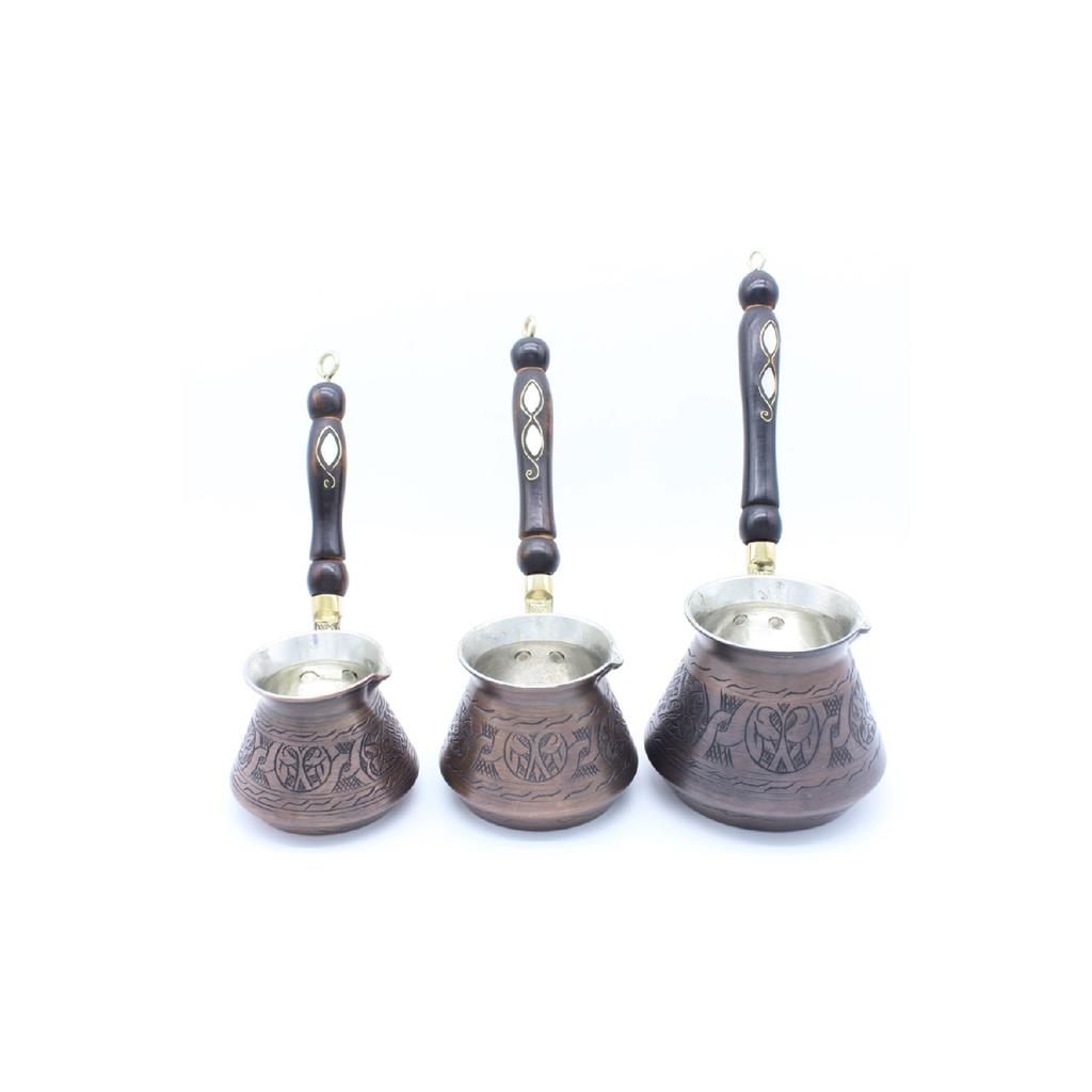 Газиантеп, набор из 3 медных кофейников с ручной вышивкой, античный медный цвет