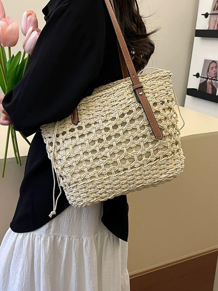 2025 Women's French Woven Straw Bag - Seaside Vacation Shoulder Beach Handbag