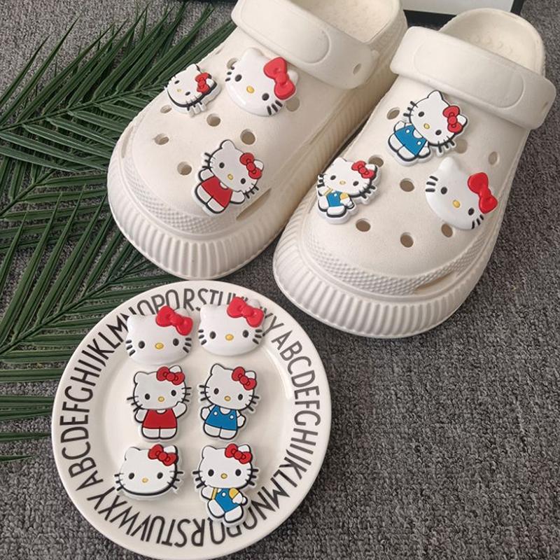 6Pcs/Set Sanrio Hello Kitty Bowknot Diy Sandal Charms Sweet Cute Cartoon Pvc Garden Shoes Buckle Accessories