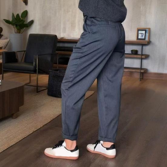 Женские повседневные брюки с высокой талией, однотонные свободные брюки с карманами, универсальный стиль, костюмные брюки