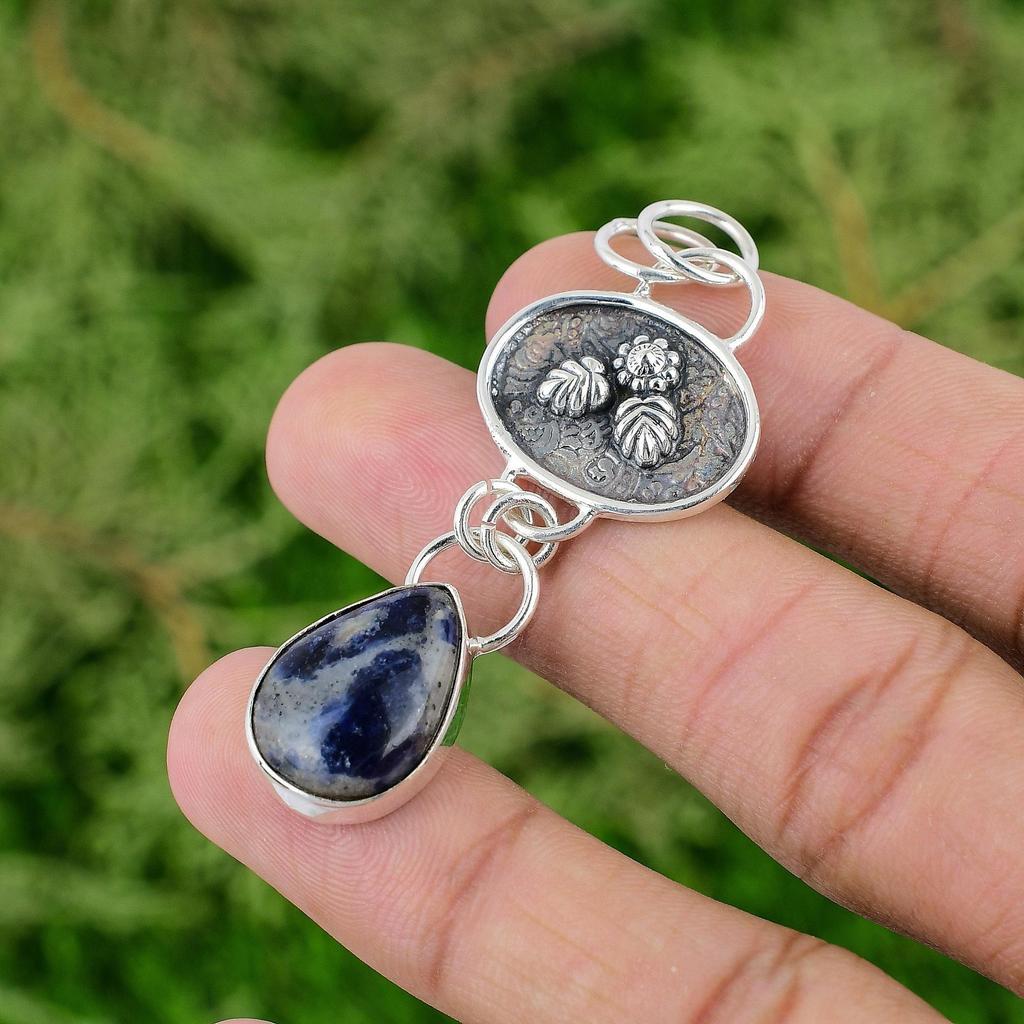 Daughters Day Sale 925 Silver Third Eye Chakra Sodalite Gemstone Wedding Pendant