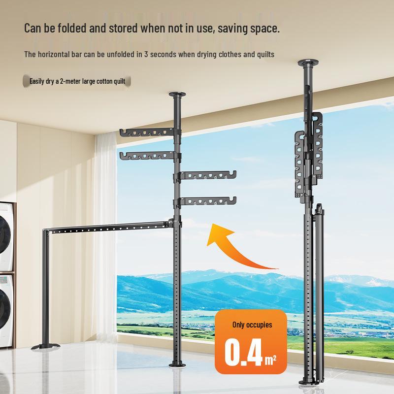 Telescopic Foldable Floor-to-Ceiling Clothes Rack for Indoor/Outdoor Use