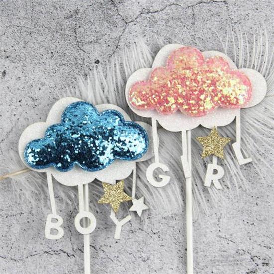 2PCS  Beautiful Clouds Gilr/Boy Cake Topper Cake Flags Baking Decoration Supplies