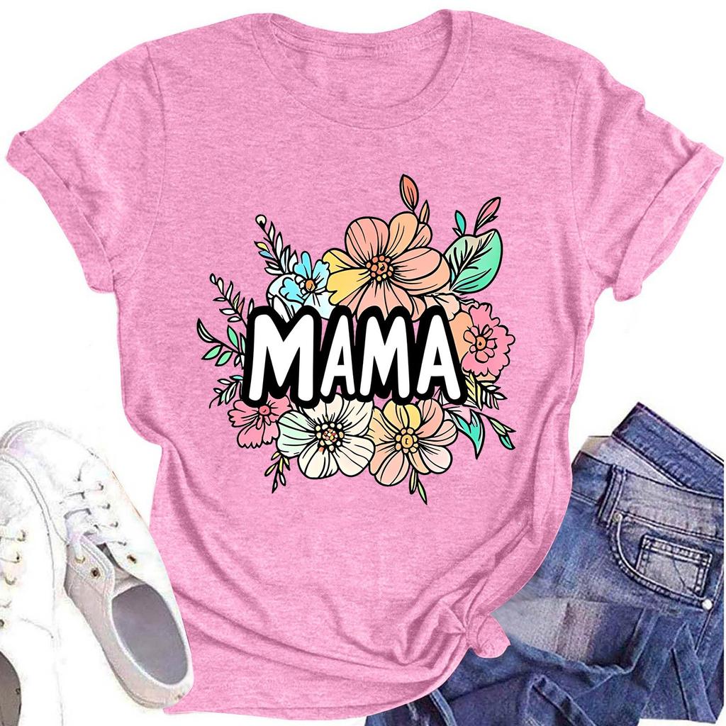 Женская модная футболка с круглым вырезом и коротким рукавом, повседневный топ с принтом ко Дню матери