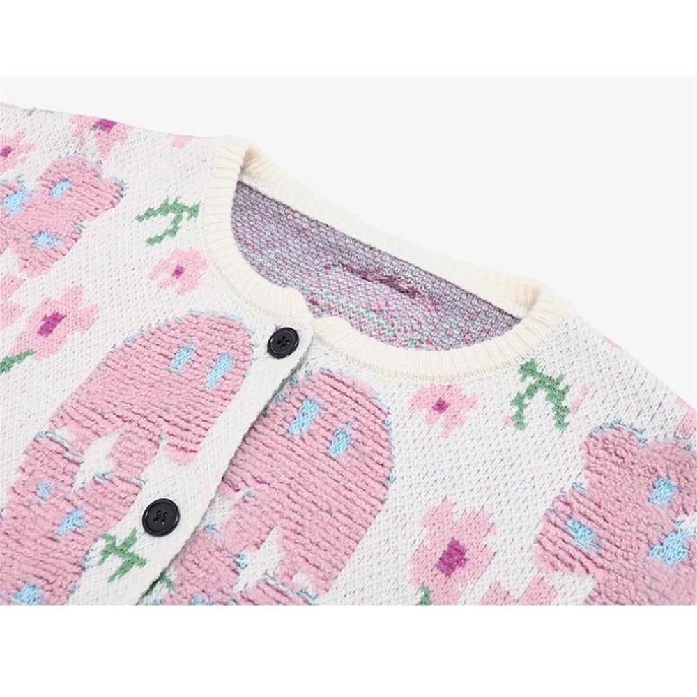 Sweaters Flower Coat Pink Cardigan Autumn Women Print O-Neck Bat Sweaters Knitting Loose Sweater Green