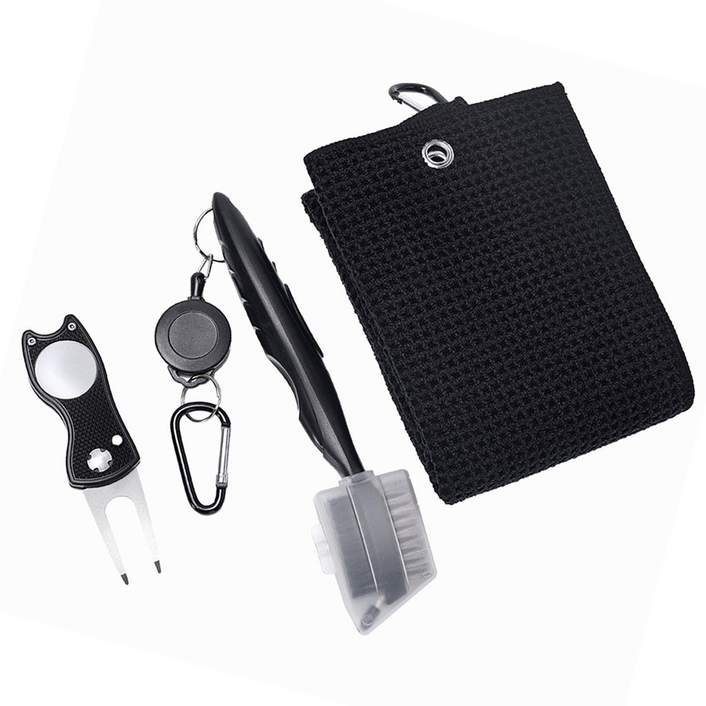 Golf Cleaning Tool Set Buckle Design Golf Towel Double Sided Golf Brush Foldable Golf Divot