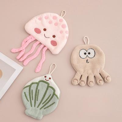 Мультяшное милое детское подвесное полотенце для рук для кухни и ванной комнаты, впитывающее толстое коралловое флисовое полотенце с изображением осьминога