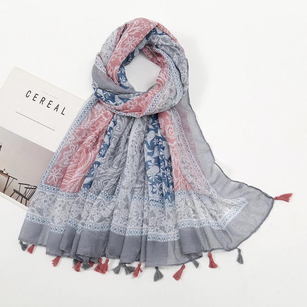 Color Printed Tassel Scarf Bohemian Stitching Shawl Seaside Travel Vacation Sunscreen
