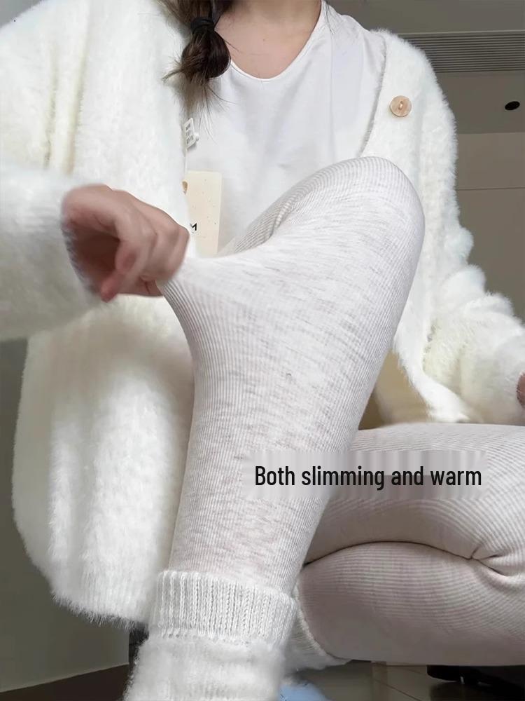 Женские леггинсы цвета овсянки с флисовой подкладкой: Теплые и стройнящие колготки осенне-зимнего уличного стиля для 2025 года