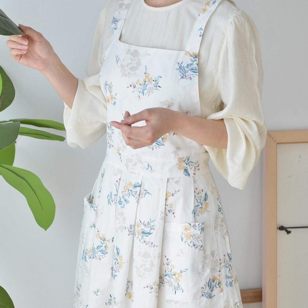 Floral Pattern Cotton Apron Pleated Skirt Korean-style Apron Girls Apron Household Work