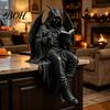 Unique Book Holder Sitting Skeleton Bookend Ornament, Matte Black Dark Hooded Figure Elegant Bookshelf Ornament for Desktop Study Room, Industrial