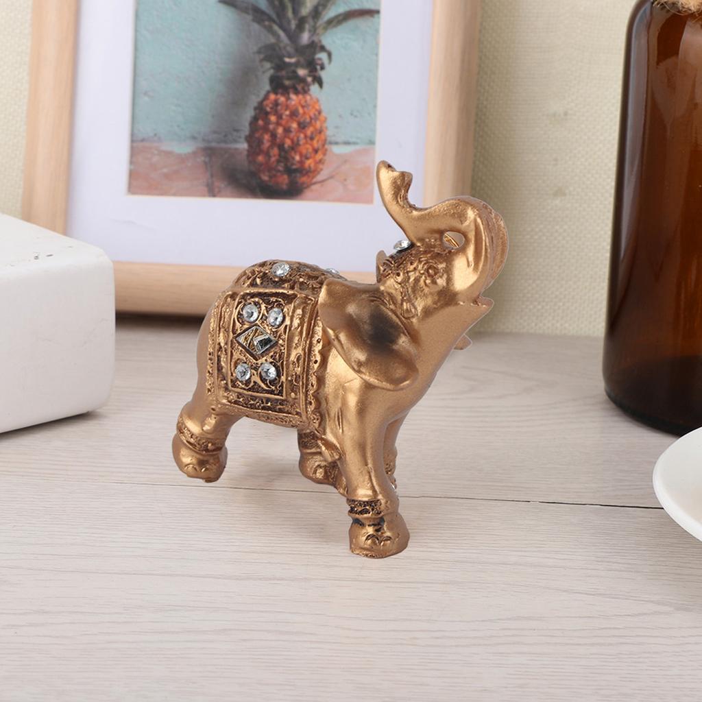 Golden Elegant Statue Figurine with Trunk Facing Upwards Collectible Wealth Home Decor(9*9cm)