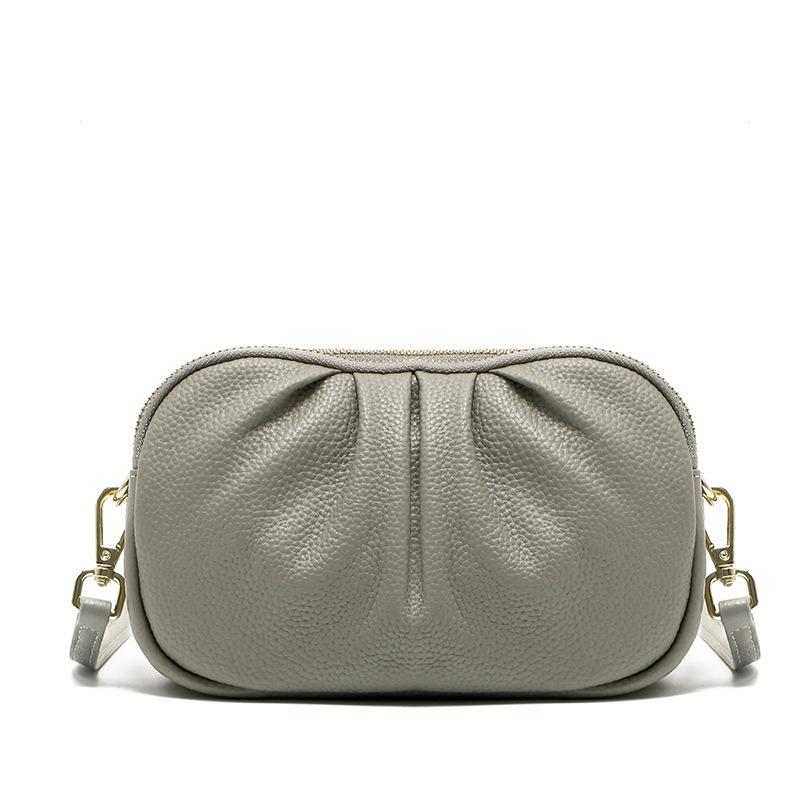 Кожаная женская сумка, высококлассная сумка для мобильного телефона, новый кошелек для мелочи из коровьей кожи первого слоя, трехслойная плиссированная наплечная сумка с молнией.