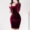 New Arrivals Open Run Off Shoulder Glam Tie Party Dress Midi Velvet Dress